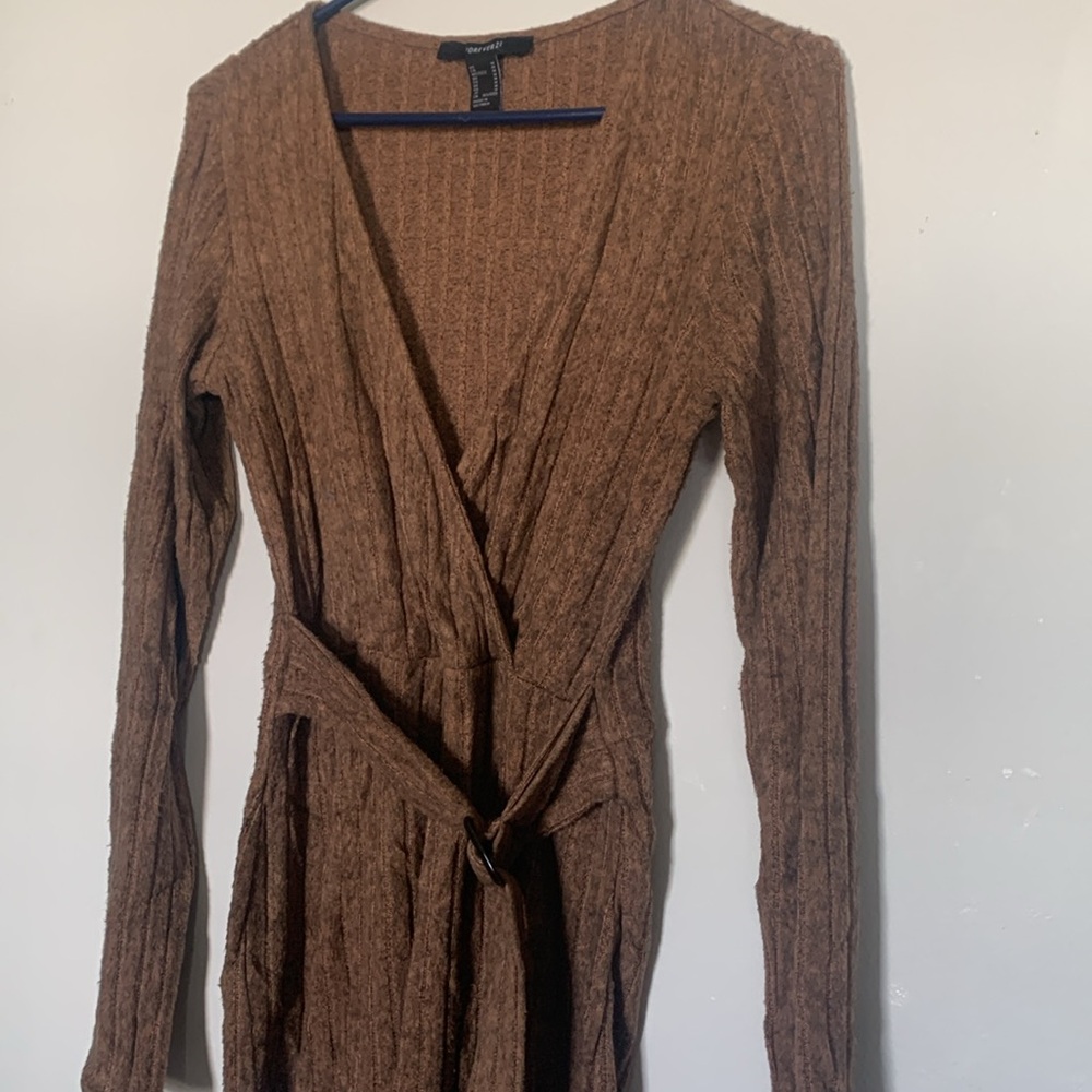 Forever 21 Brown Long Sleeve Wrap Dress